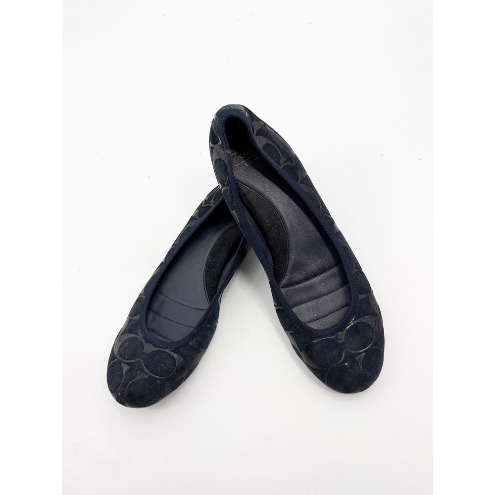Coach Aria Navy Blue Suede Signature C Monogram Ballet Flats Shoes A2034 8B